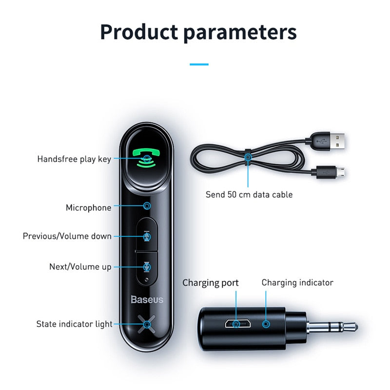 Baseus Aux Auto Wireless Audio Receiver, Auto Bluetooth 5.0 Car Kit Adapter Freisprecheinrichtung Lautsprecher Mit Mikrofon