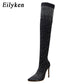 Runway Kristall Stretch Stoff Socke, Over-the-Knie Stiefel Oberschenkel Hohe Zehenspitze