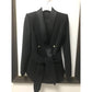 AUSGEZEICHNETE QUALITÄT, stilvoller Karriere-Blazer für Damen, Schalkragen, Löwenknöpfe, Schnürgürtel, Blazer-Jacke