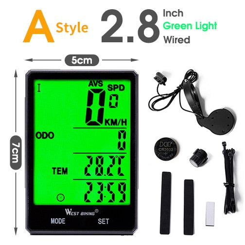 Fahrradcomputer, kabellos, kabelgebunden, wasserdicht, digitaler Fahrrad-Tachometer, Kilometerzähler mit Hintergrundbeleuchtung, Fahrrad-Stoppuhr