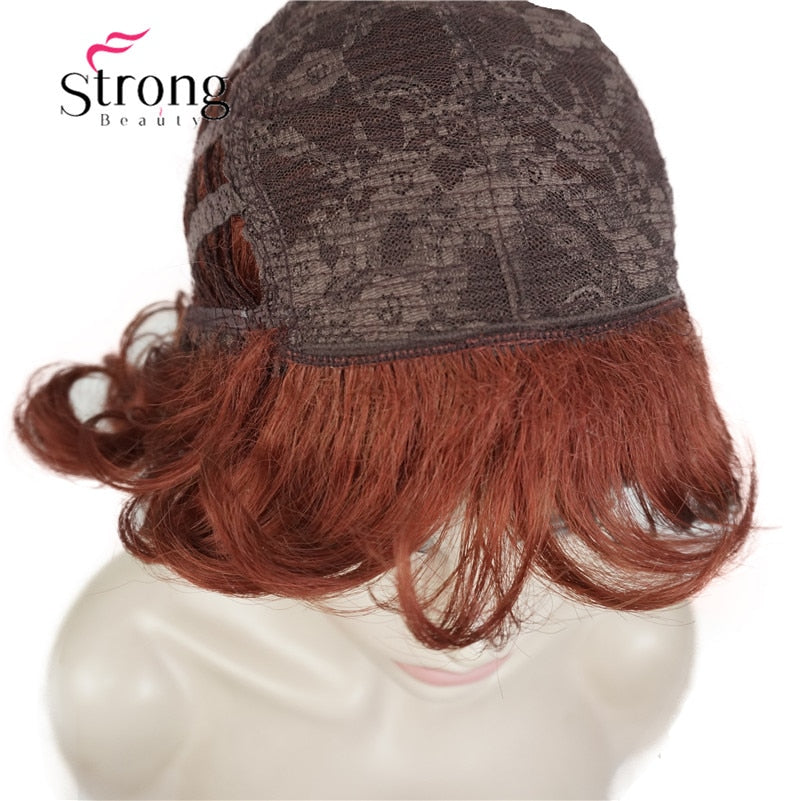 Strong Beauty Damen-Perücken, kurzes, gewelltes goldblondes Haar für Frauen, synthetische kappenlose Perücke, 16 Farben