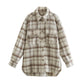 Damen Herbst Winter Mode Plaid Khaki Dicke Mäntel Oberhemd, Weibliche Stilvolle Taschen Plaid