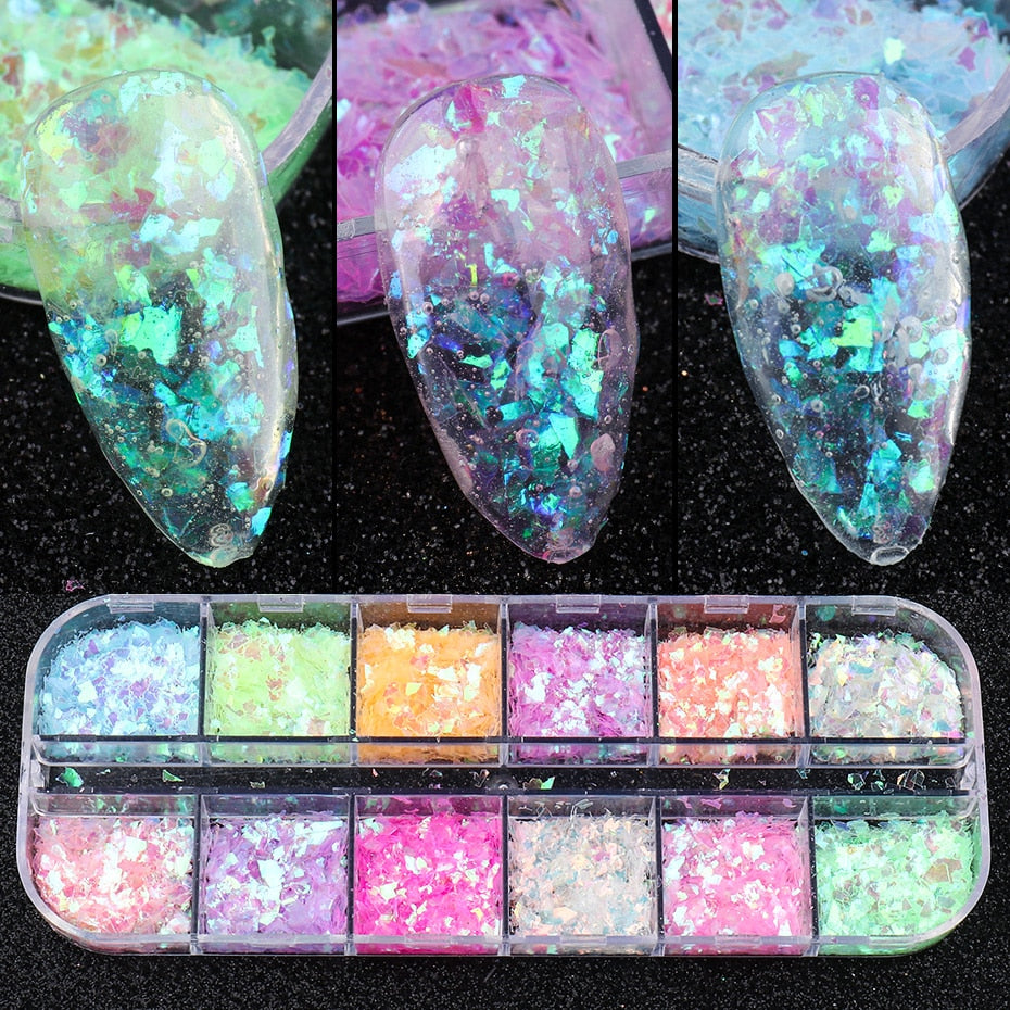 12 Gitter Perlweiß Chrom Nagel, Pigment UV Gel Nagellack