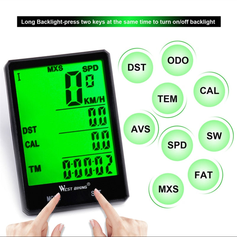 Fahrradcomputer, kabellos, kabelgebunden, wasserdicht, digitaler Fahrrad-Tachometer, Kilometerzähler mit Hintergrundbeleuchtung, Fahrrad-Stoppuhr
