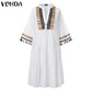 Sommer Strandkleid, Böhmisches Sommerkleid Vintage Print mit V-ausschnitt