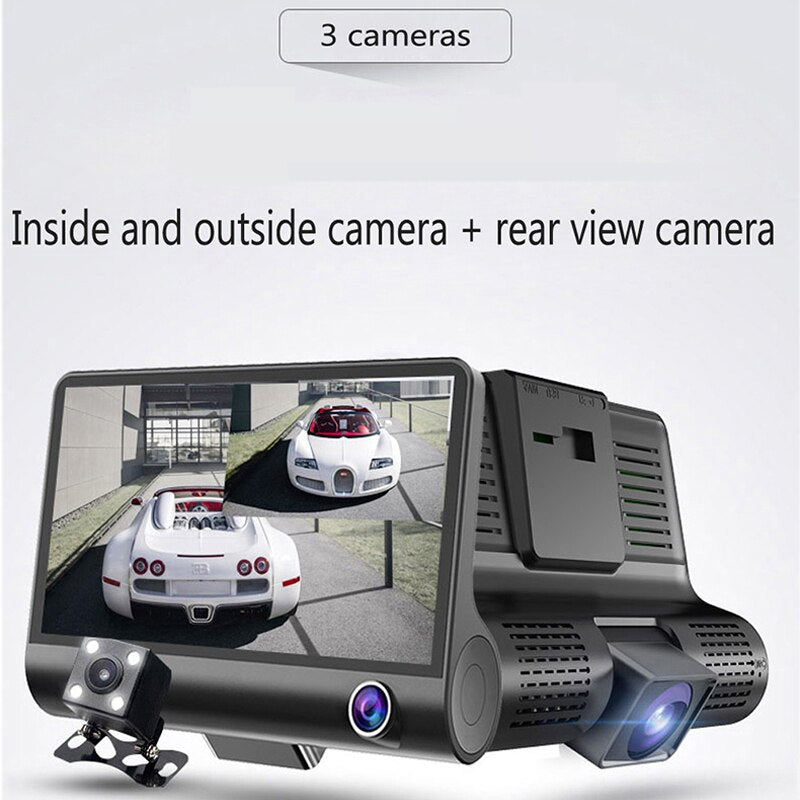 Auto-DVR, 3 Kameras, Full HD 1080P, Dual-Objektiv, Auto-DVR-Kamera, 4,0-Zoll-LCD-Bildschirm mit 170-Grad-Rückansicht