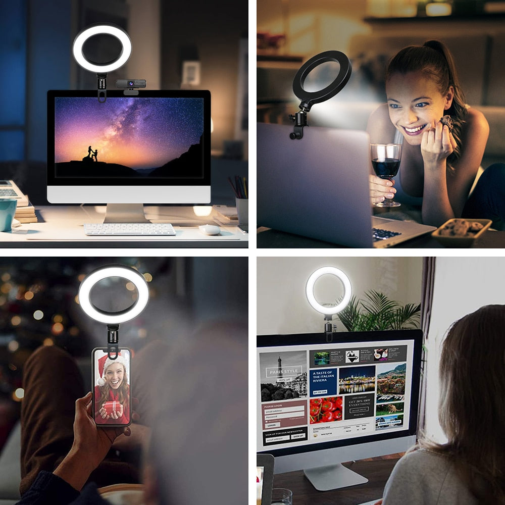6,3-Zoll-LED-Ringlichter, Selfie-Live-Streaming, USB-Desktop-Clip für Youtube, MacBook, PC, Laptop, Computer, Tiktok-Stream
