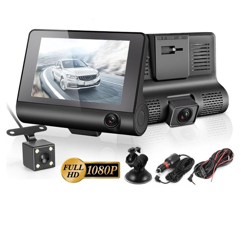 Auto-DVR, 3 Kameras, Full HD 1080P, Dual-Objektiv, Auto-DVR-Kamera, 4,0-Zoll-LCD-Bildschirm mit 170-Grad-Rückansicht