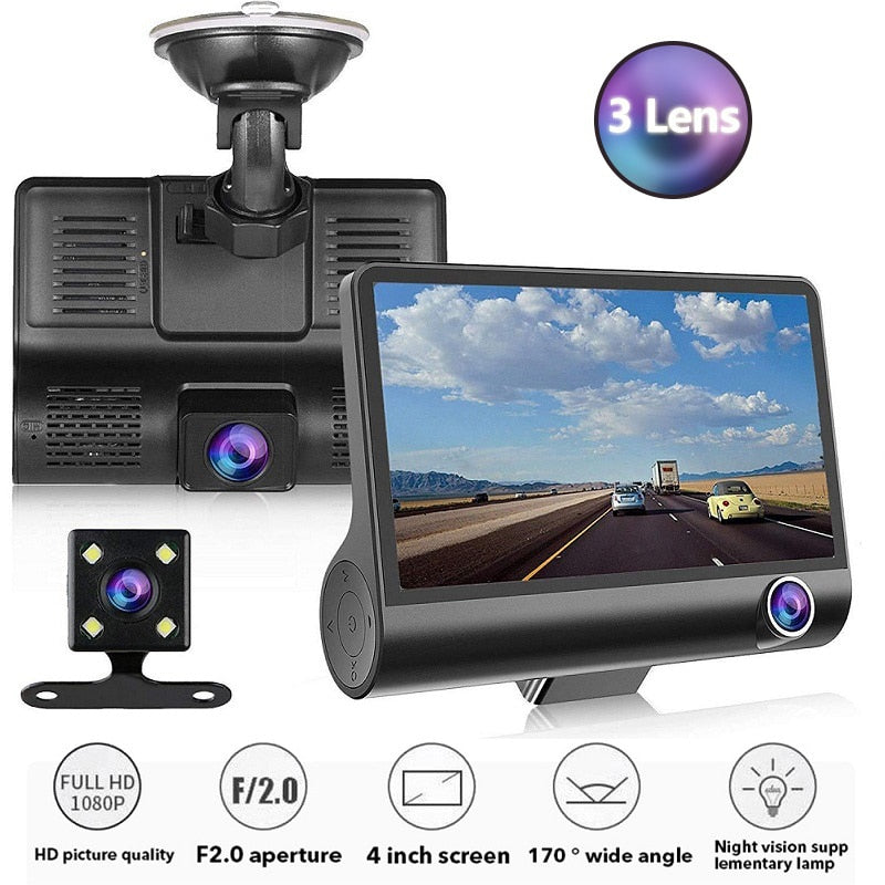 Auto-DVR, 3 Kameras, Full HD 1080P, Dual-Objektiv, Auto-DVR-Kamera, 4,0-Zoll-LCD-Bildschirm mit 170-Grad-Rückansicht