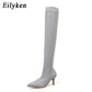 Runway Kristall Stretch Stoff Socke, Over-the-Knie Stiefel Oberschenkel Hohe Zehenspitze