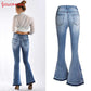 Stickerei Stretching Flare Damen Jeans, elastische Schlaghosen große Größe