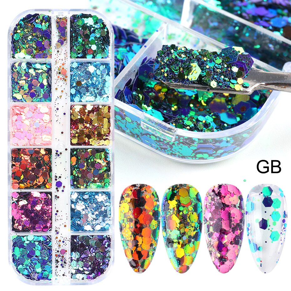 12 Gitter Perlweiß Chrom Nagel, Pigment UV Gel Nagellack