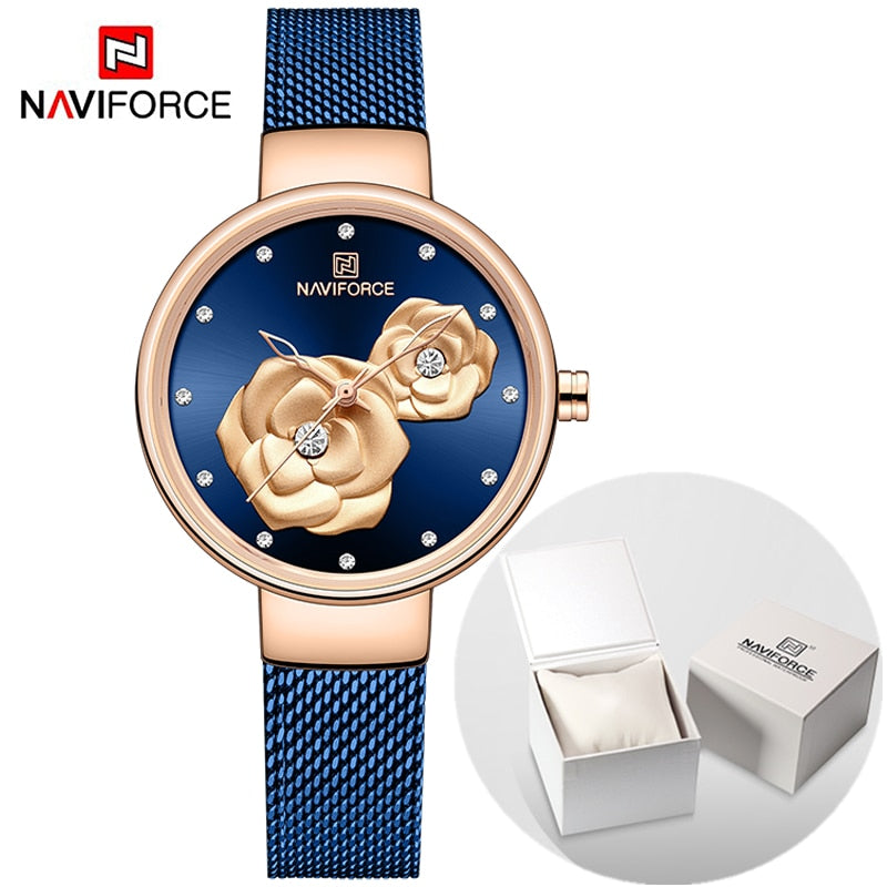 Luxus Marke NAVIFORCE Damenuhr, Mode Kreative 3D Rose wasserdichte Business armbanduhren
