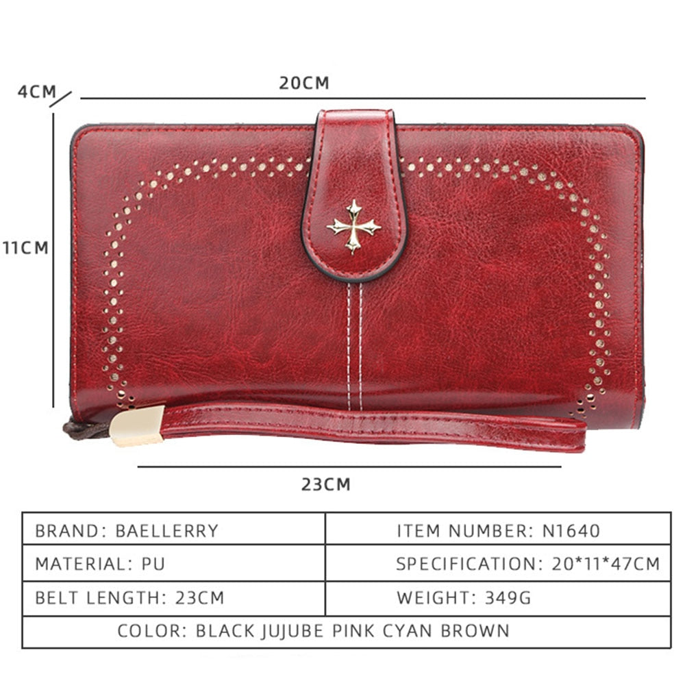 Große Damen Leder Geldbörsen, Aushöhlen Lange Brieftasche, Kartehalter & Brieftasche für Frauen