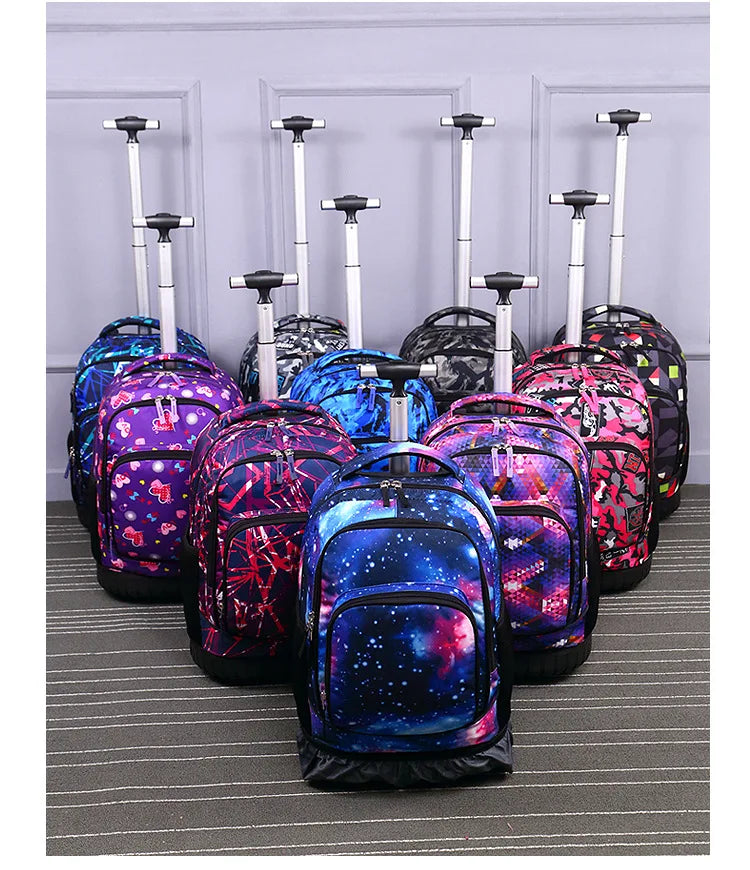 Men Trolley Backpack Rolling Luggage Suitcase Large Capacity Children Boys Backpacks with Wheels Girls Waterproof School Bag