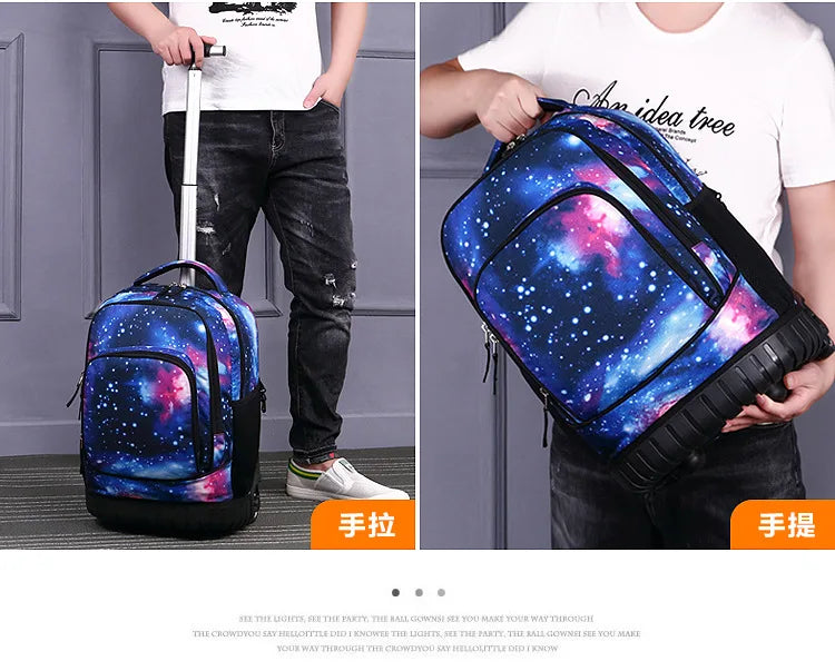 Men Trolley Backpack Rolling Luggage Suitcase Large Capacity Children Boys Backpacks with Wheels Girls Waterproof School Bag