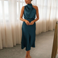 Elegante ärmelloses Sommerkleid Sexy Club, Solide Satin Partykleid