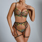 Ellolace Dessous, sinnliche Spitzenunterwäsche, transparente Stickerei, 3-teilige Strumpfbänder