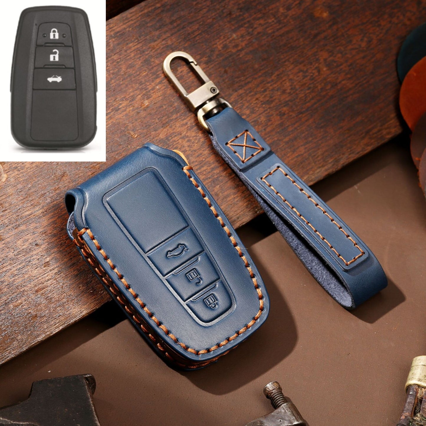 Leder Auto Fernbedienung Schlüsseletui-Abdeckung, Schlüsselanhänger für Toyota Camry, CHR, Corolla, RAV4, Avalon, Land Cruiser, Prado, Prius 2017 - 2022
