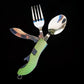 4 in 1 Multifunktionales Outdoor-Geschirr aus Edelstahl, faltbar, Gabel, Löffel, Messer, ideal für Picknick, Camping, Wandern, Reisen