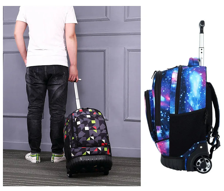 Men Trolley Backpack Rolling Luggage Suitcase Large Capacity Children Boys Backpacks with Wheels Girls Waterproof School Bag