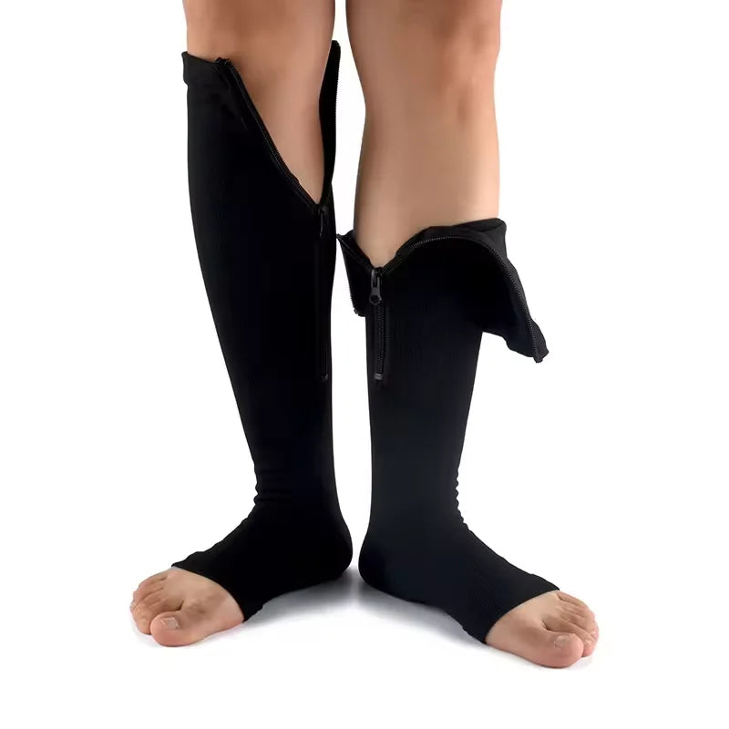 Zipper Compression Socks 15-20 mmHg Open Toe, Medical Zip Up Compression Stockings for Women Men Improves Blood Circulation, Rel