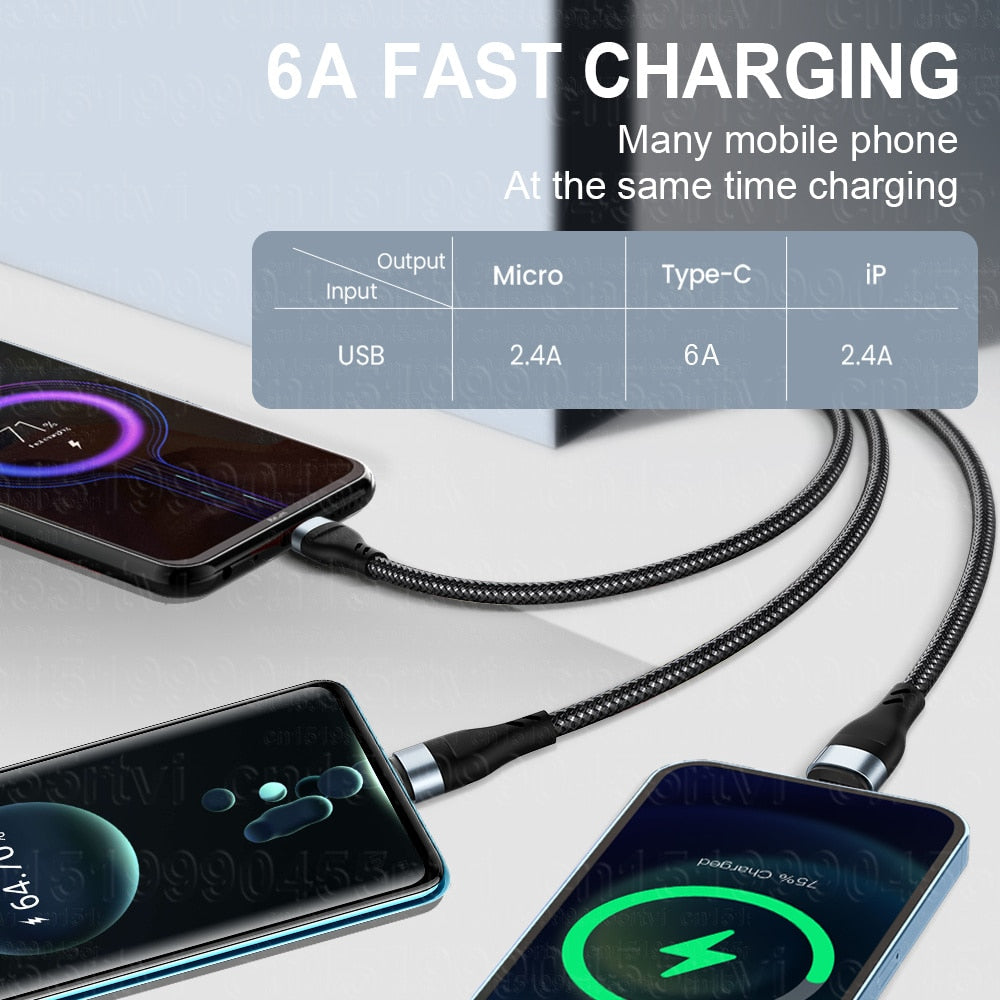 6A 3-in-1 SuperCharging-Kabel Micro-USB-Typ-C, Schnellladegerät Micro-USB-Typ-C-Datenkabel für iPhone 14, 13 Samsung Xiaomi, Huawei
