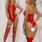 Babydoll-Bekleidung, Catsuit, Unterwäsche mit Strumpfbänder, Nachtwäsche, Hosenträger in Übergröße, rot