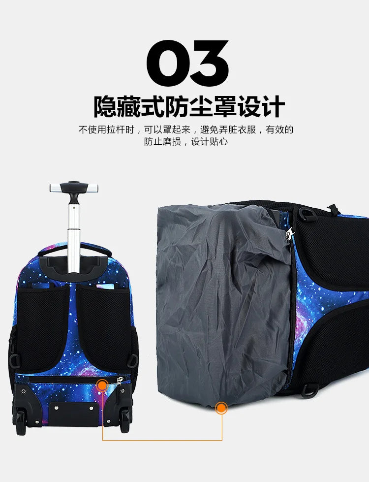 Men Trolley Backpack Rolling Luggage Suitcase Large Capacity Children Boys Backpacks with Wheels Girls Waterproof School Bag