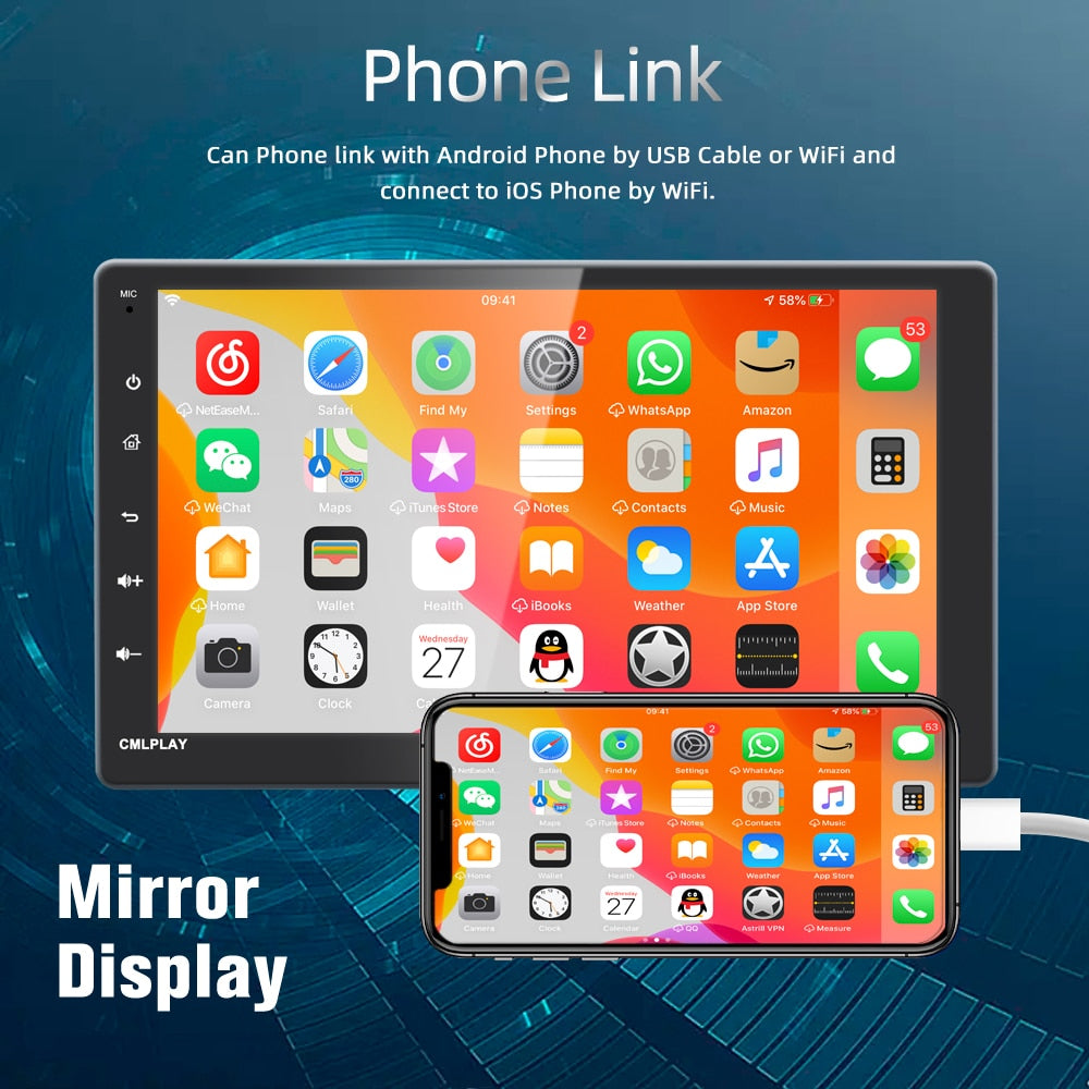 Touchscreen 1 Din Carplay Universal MP5 Phonelink, Auto Multimedia Player mit Bluetooth Unterstützung, Auto FM Audio USB