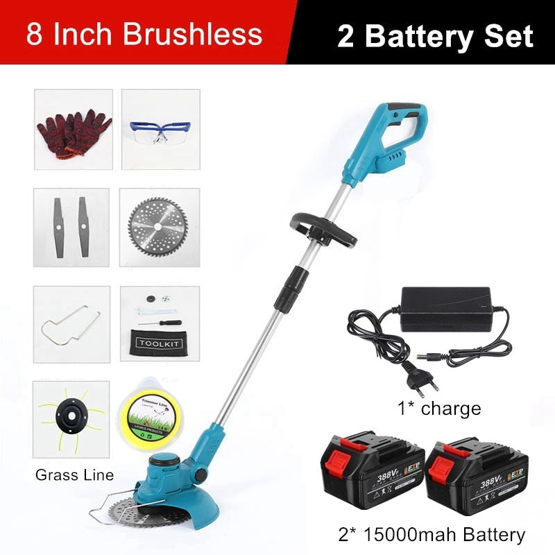 2500 W 8 Zoll bürstenloser elektrischer Rasentrimmer Akku-Rasenmäher Graslinie Heckenschere verstellbarer Hand-Gartenschnitt