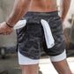 2 In 1 Doppel-deck Herren Laufshorts für Gym / Fitness, Training Jogging mit Handytasche