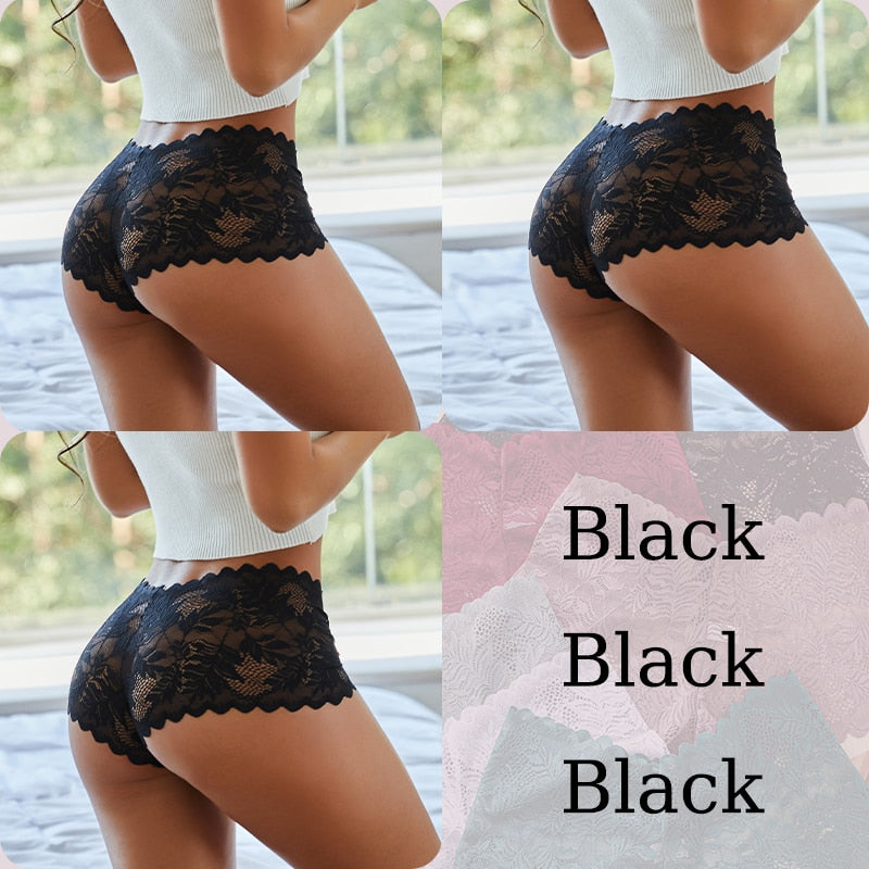 3PCS Sexy Floral Spitze Höschen, Damen Slip Niedrige Taille Weiche Dessous, Komfortable Weibliche Unterwäsche S-XL