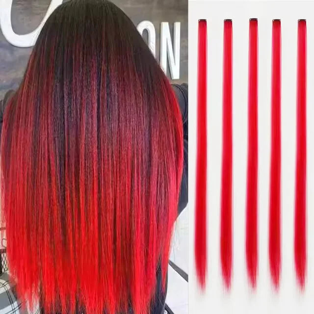 Synthetic 5Pcs Colored Hair Extensions Clip in Colorful Hair Extensions Rainbow Hair Extensions for Women Girls Hair Extensions