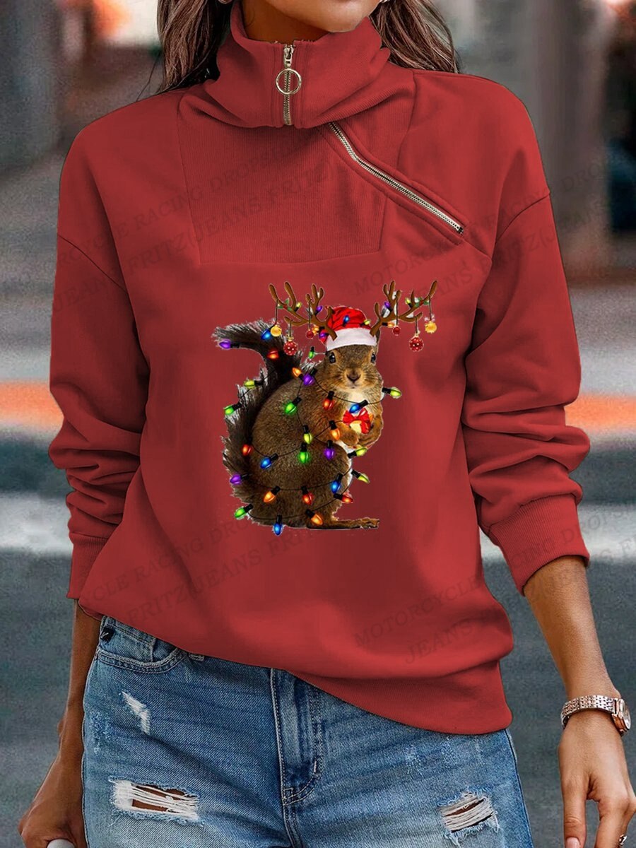 Goldener Weihnachtsbaum-Hoodie für Damen, modische Kapuzenpullover mit Reißverschluss, Mäntel mit Umdrehkragen