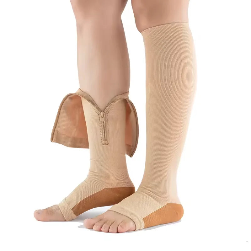 Zipper Compression Socks 15-20 mmHg Open Toe, Medical Zip Up Compression Stockings for Women Men Improves Blood Circulation, Rel