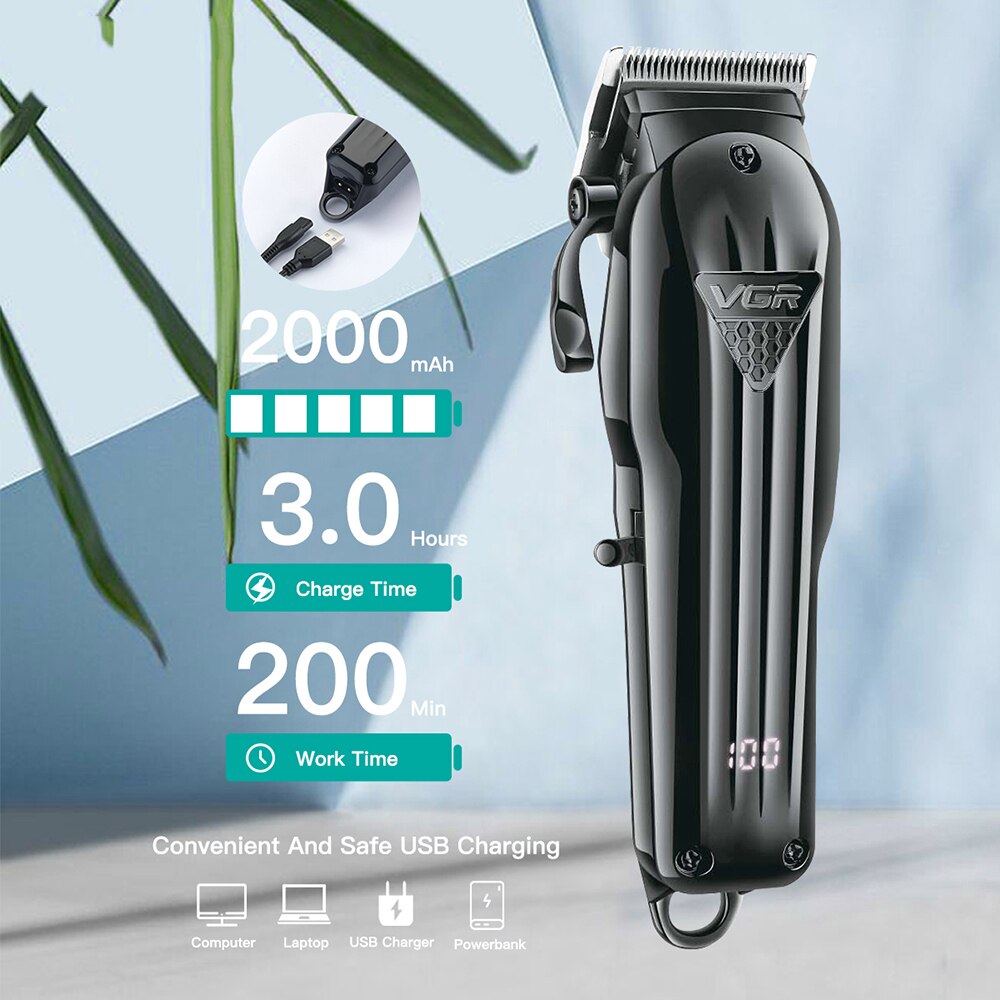 Wiederaufladbare VGR Professionelle Haarschneidemaschine Haarschneider für Männer, Rasierer mit Zubehör