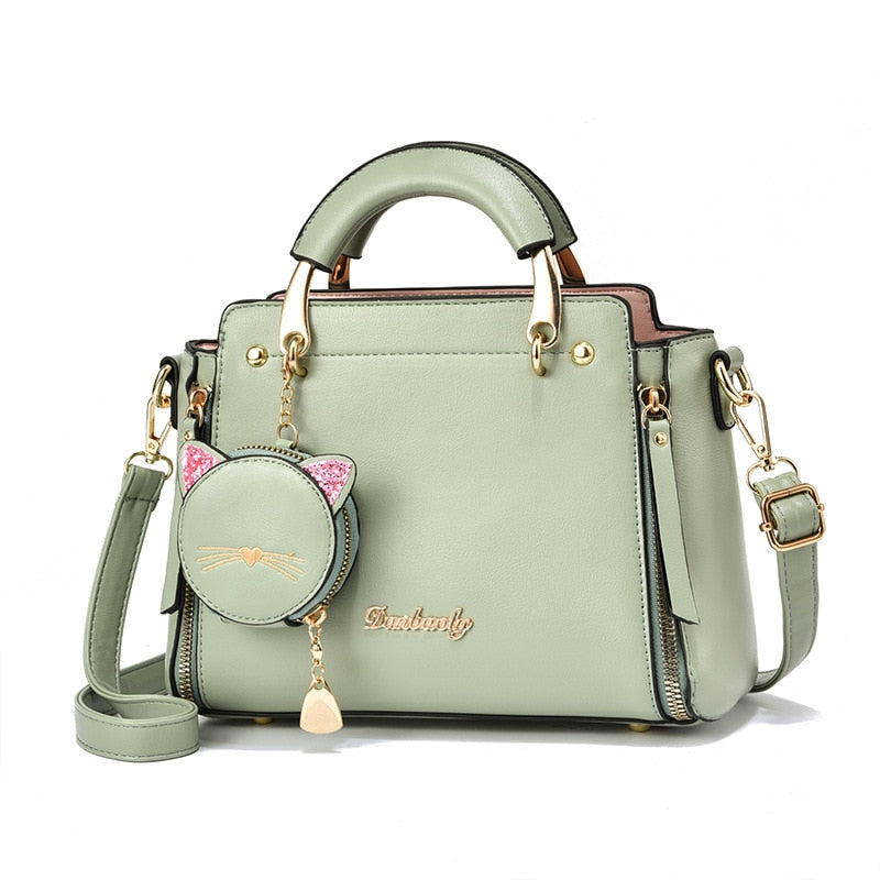 Damen Ledertasche, Damen Schulter Geldbörse & Handtasche mit Katzen Design