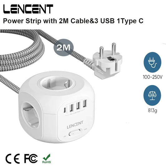 LENCENT Mehrfachsteckdose mit Schalter für Zuhause, EU-Stecker-Steckdosenleiste