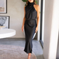 Elegante ärmelloses Sommerkleid Sexy Club, Solide Satin Partykleid