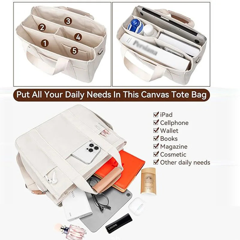 Simple canvas bag for office workers to carry lunch boxes; pure color versatile crossbody bag with large capacity.
