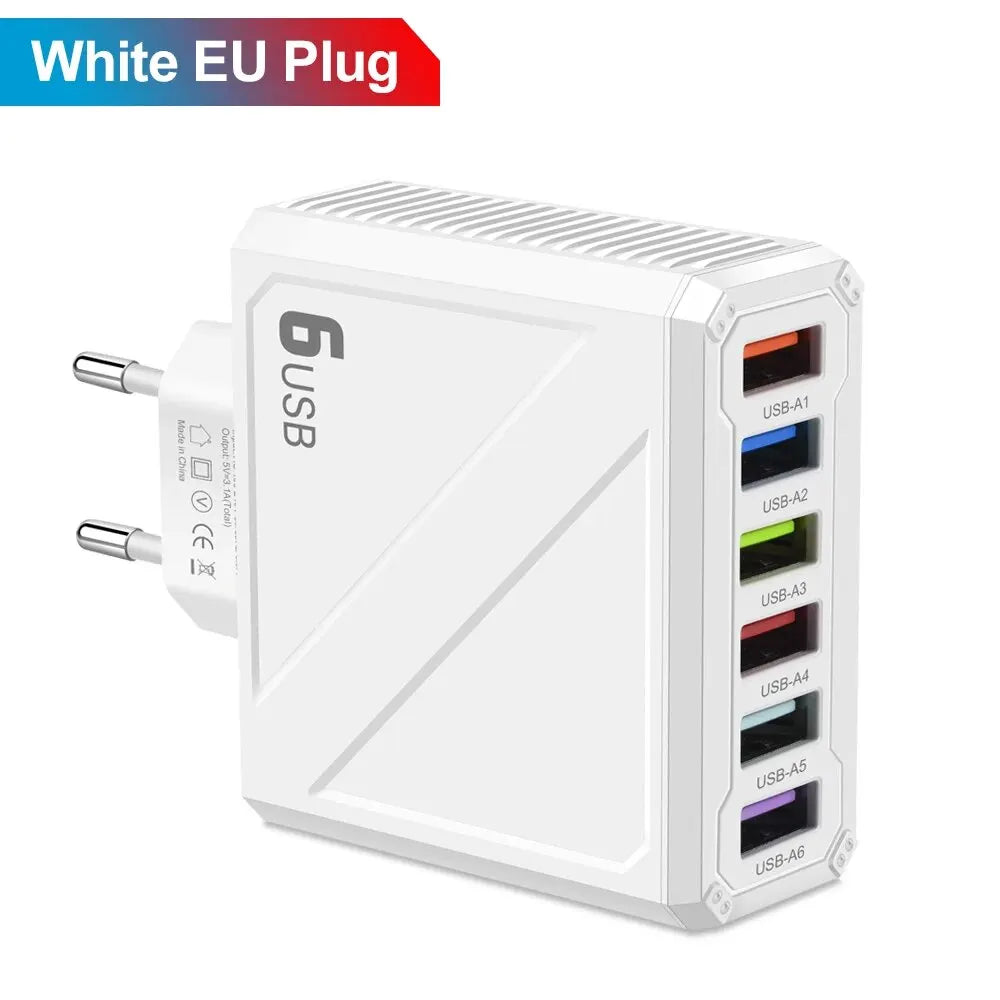 3.1A 6Ports USB Charger Fast Charging Wall Charger Quick Charge For iPhone Samsung Xiaomi Huawei Mobile Phone Adapter