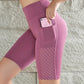 Women Sport Yoga Shorts Knee Length Pants Fitness High Waist Hip Lift Running Yoga Side Pockets Tights Quick Dry Gym Sportswear