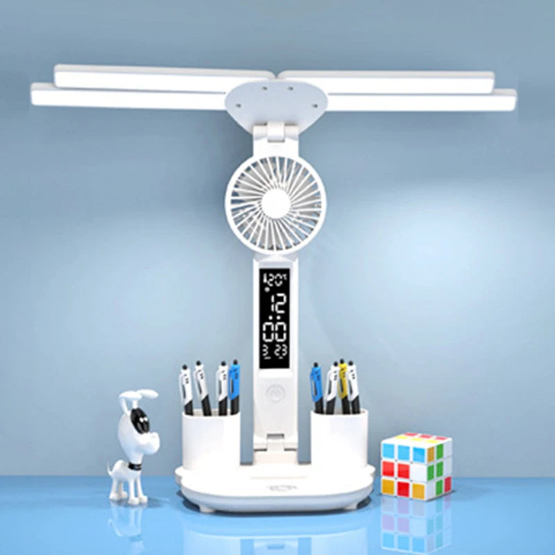 Wiederaufladbare LED-Tischleuchte mit Ventilator, Tischlampe fürs Arbeitszimmer
