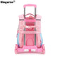 Children's Fashion Cartoon School Bags with 6 Wheels Trolley Backpack Teenagers Girls Rolling Backpack Students Kids Backpack