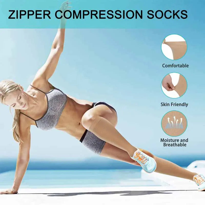 Zipper Compression Socks 15-20 mmHg Open Toe, Medical Zip Up Compression Stockings for Women Men Improves Blood Circulation, Rel