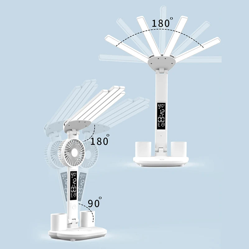 Wiederaufladbare LED-Tischleuchte mit Ventilator, Tischlampe fürs Arbeitszimmer