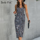 Leopard Print Damen Sommerkleid mit Sexy ärmellose Split