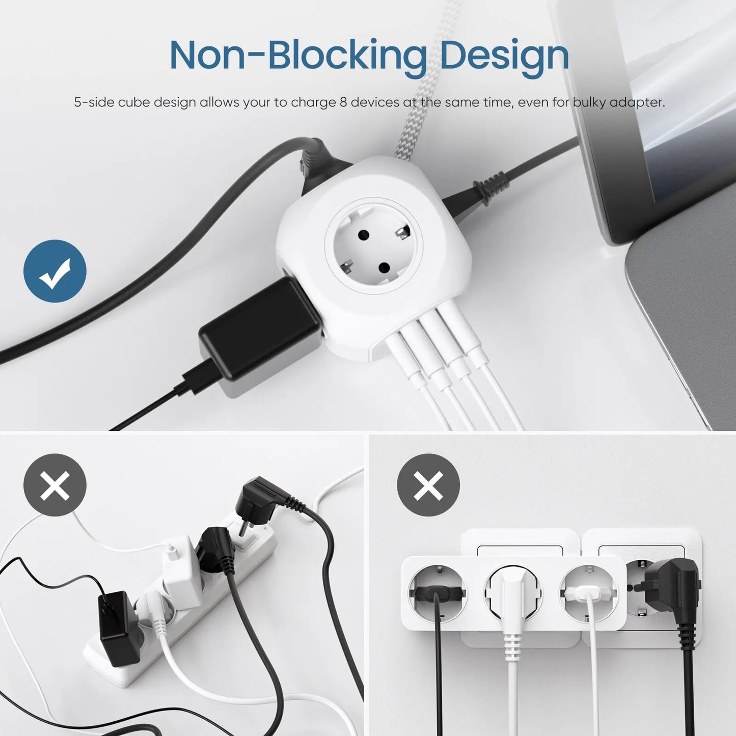 LENCENT Mehrfachsteckdose mit Schalter für Zuhause, EU-Stecker-Steckdosenleiste