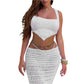 Zweiteilige Damen-Outfits, ärmellos, quadratischer Ausschnitt, rückenfrei, unregelmäßiger Saum, kurze Oberteile + langer Rock mit niedriger Taille